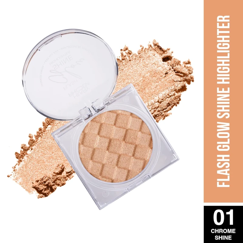 Hilary Rhoda Flash Glow Shine Highlighter | Rich Colour Payoff | Superfine Particles | 3D Reflective Glow | Blends Flawlessly -7g (Chrome Shine -Shade 01) thumbnail 2